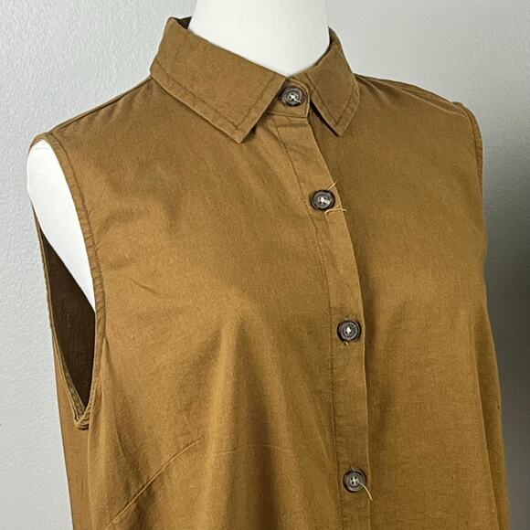 Alexander Jordan Brown Sleeveless Linen Blend Button Blouse Size Medium - Picture 2 of 11